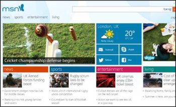 Screenshot of the MSN UK homepage from 2012