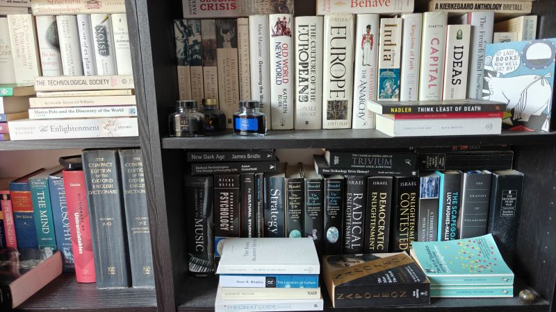 A photo of books on shelves